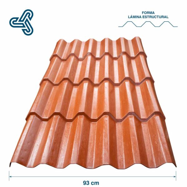 Acotaciones-Lamina-Estructural Plastiteja lámina San Juanico modelo estructural color terracota con diseño de tejas cuadradas de polietileno. Medidas de 1 hasta casi 8 metros