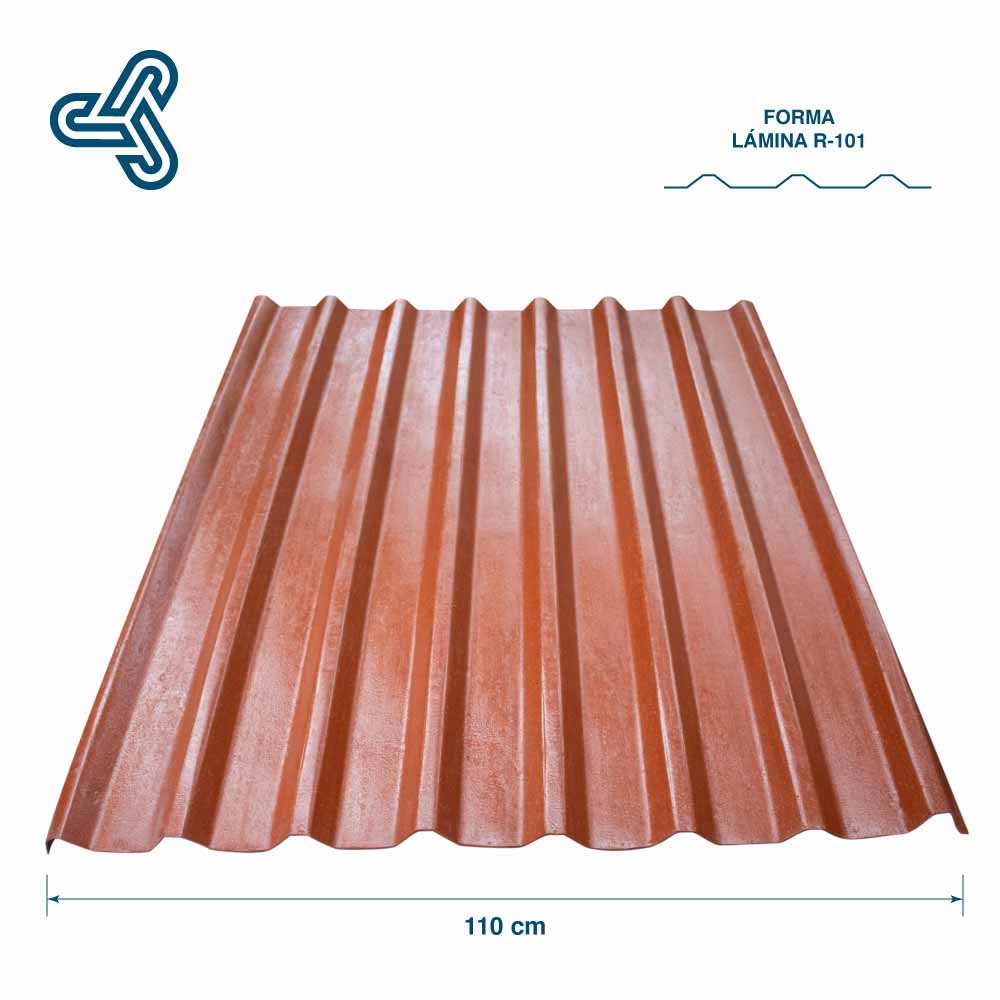 Plastiteja lámina San Juanico modelo R-101 color terracota con diseño tradicional industrial de polietileno. Medidas de más de 2 hasta más de 7 metros. Plastiteja R101 6 metros