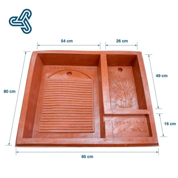 Acotaciones-Lavadero-Jabonero Lavadero de polietileno San Juanico modelo Jabonero con medidas de 95cm de ancho y 80cm de largo, incluye pileta y jabonera.