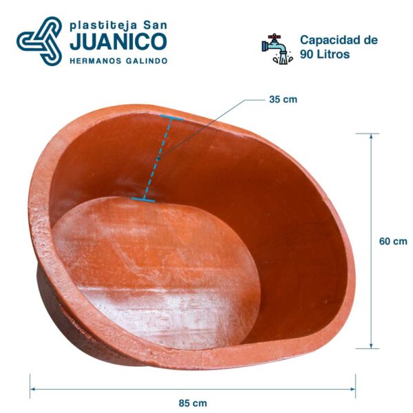 Tina-90L-San-Juanico-Resistente-Medidas Tina de polietileno de 90 litros San Juanico con medidas de 85cm de largo, 60cm de ancho y 35cm de profundidad.