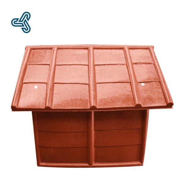 Casa-Perro-Grande-San-Juanico-Costado Casa de perro de gran tamaño marca San Juanico, fabricada en polietileno de baja densidad, color terracota, medidas 84cm ancho x 94cm fondo.